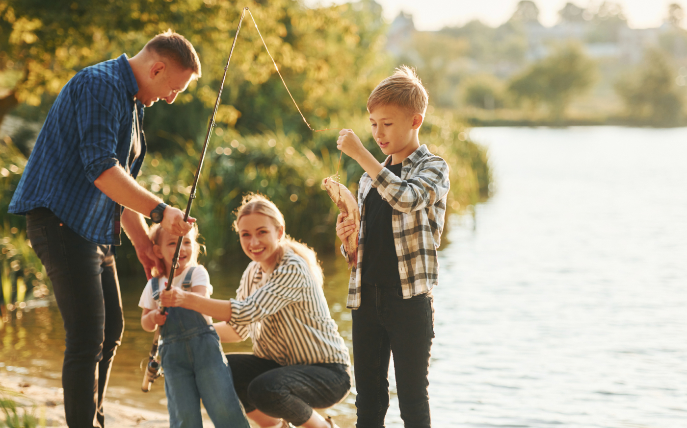 Family of four go fishing